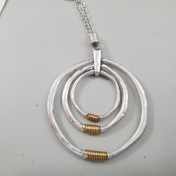 Pamela NY Necklace Brutalist Silver Tone Pendant C - Picture 2 of 6